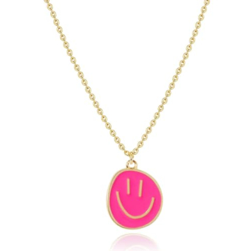 AULSIEY Smile Face Necklaces Cute Necklace for Women, Pink Necklace Hot Pink Jewelry Preppy Necklace...