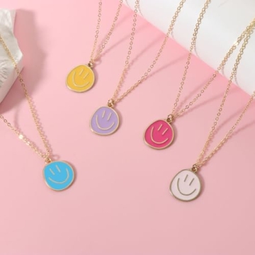 AULSIEY Hot Pink Smile Face Necklace for Women