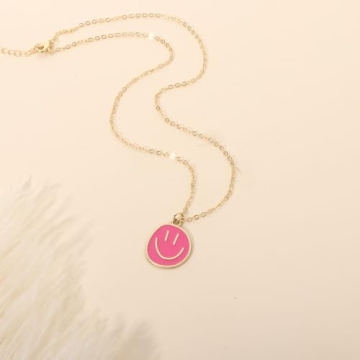 AULSIEY Hot Pink Smile Face Necklace for Women