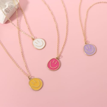 AULSIEY Hot Pink Smile Face Necklace for Women