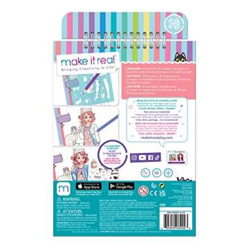 Make It Real Fashion Design Sketchbook for Girls - Pretty Kitty Cat-Themed Design Kit with Stencils,...