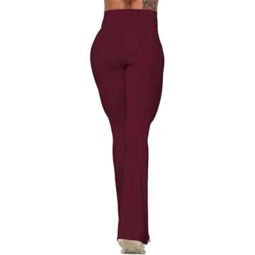 Sunzel Flare Leggings, Crossover Yoga Pants with Tummy Control, High-Waisted and Wide Leg, 30" Inseam, Black Cherry Large