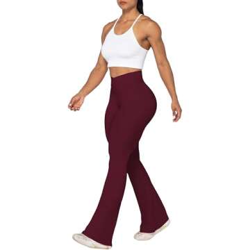 Sunzel Flare Leggings, Crossover Yoga Pants with Tummy Control, High-Waisted and Wide Leg, 30" Inseam, Black Cherry Large