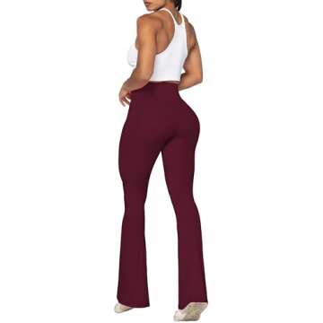 Sunzel Flare Leggings, Crossover Yoga Pants with Tummy Control, High-Waisted and Wide Leg, 30" Inseam, Black Cherry Large