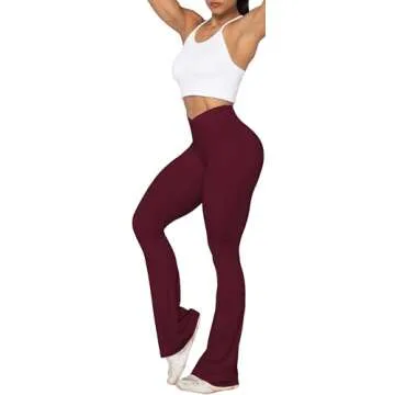 Sunzel Flare Leggings, Crossover Yoga Pants with Tummy Control, High-Waisted and Wide Leg, 30" Inseam, Black Cherry Large