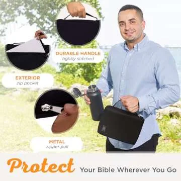 Christian Art Gifts Men or Women's Bible Cover Secure Zipper Jesus Fish, Black Canvas, Large