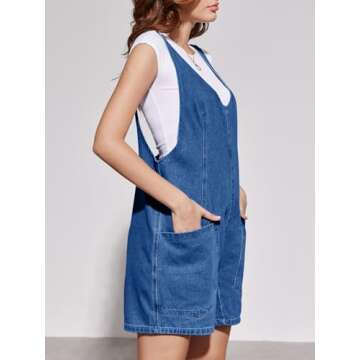 Tongmingyun Womens Summer Denim Overall Shorts Casual Sleeveless V Neck Jean Romper with Pockets