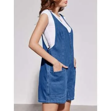 Tongmingyun Womens Summer Denim Overall Shorts Casual Sleeveless V Neck Jean Romper with Pockets