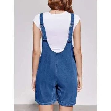 Tongmingyun Womens Summer Denim Overall Shorts Casual Sleeveless V Neck Jean Romper with Pockets