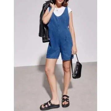 Tongmingyun Womens Summer Denim Overall Shorts Casual Sleeveless V Neck Jean Romper with Pockets