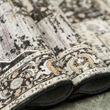 Washable 3x5 Area Rug - Soft Area Rugs for Living Room Stain Resistant Carpet Vintage Lightweight Rugs for Bedroom Kitchen entryway with Non Slip Backing Home Decor Small Mat 3X5 Black