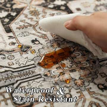 Washable 3x5 Area Rug - Soft Area Rugs for Living Room Stain Resistant Carpet Vintage Lightweight Rugs for Bedroom Kitchen entryway with Non Slip Backing Home Decor Small Mat 3X5 Black