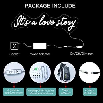 Neon Signs for Wall Decor, Large Led Neon Sign It's A Love Story Personalized Neon Lights Signs for Bedroom, Wedding Engagement Decoration Birthday Party （23.6 inches）