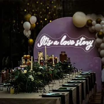 Neon Signs for Wall Decor, Large Led Neon Sign It's A Love Story Personalized Neon Lights Signs for Bedroom, Wedding Engagement Decoration Birthday Party （23.6 inches）