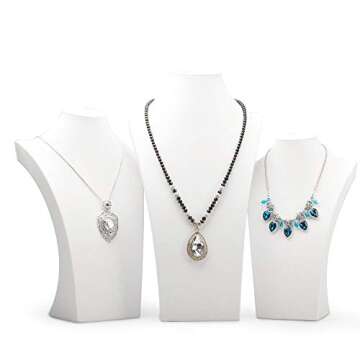 Oirlv White Leather Jewelry Bust Necklace Display Stand Trade Show Jewelry Holder (H:13.38")