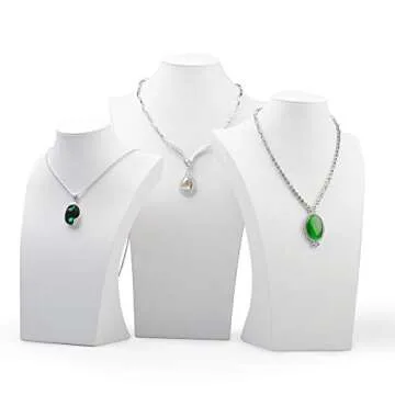 Oirlv White Leather Jewelry Bust Necklace Display Stand Trade Show Jewelry Holder (H:13.38")