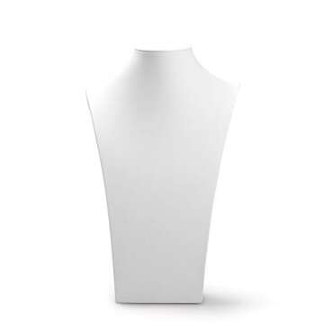 Oirlv White Leather Jewelry Bust Necklace Display Stand Trade Show Jewelry Holder (H:13.38")