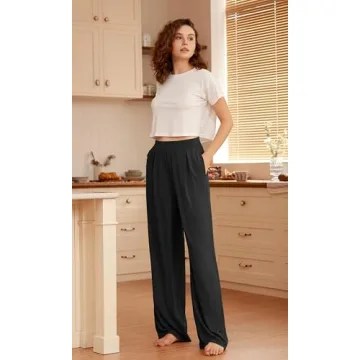 ODODOS Drapey Soft Wide Leg Pants for Women High Waist Casual Relaxed Lounge Pants with Pockets-29 Inseam, Black, Large