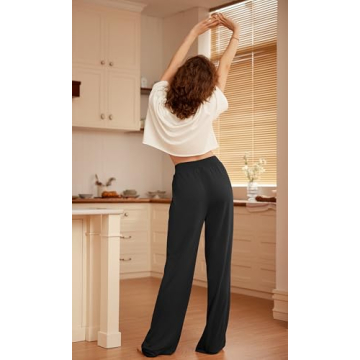 ODODOS Drapey Soft Wide Leg Pants for Women High Waist Casual Relaxed Lounge Pants with Pockets-29 Inseam, Black, Large