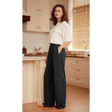 ODODOS Drapey Soft Wide Leg Pants for Women High Waist Casual Relaxed Lounge Pants with Pockets-29 Inseam, Black, Large
