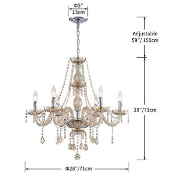 Saint Mossi 6 Light Chandelier Modern K9 Crystal Chandelier Lighting, Champagne Crystal Ceiling Ligh...