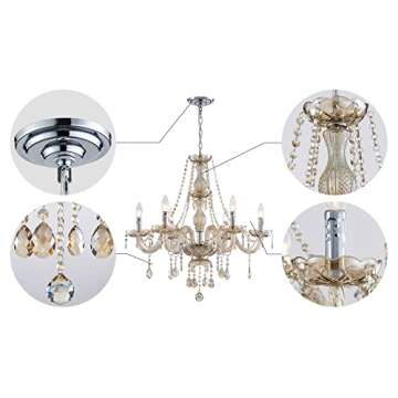 Saint Mossi 6 Light Chandelier Modern K9 Crystal Chandelier Lighting, Champagne Crystal Ceiling Light Fixture Pendant Lamp for Dining Room Bathroom Bedroom Livingroom