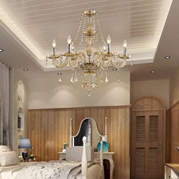 Saint Mossi 6 Light Chandelier Modern K9 Crystal Chandelier Lighting, Champagne Crystal Ceiling Light Fixture Pendant Lamp for Dining Room Bathroom Bedroom Livingroom
