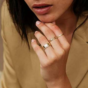 NOKMIT 5mm 14K Gold Filled Rings for Women Girls Wedding Band Dainty Thick Thumb Ring Couple Anniver...