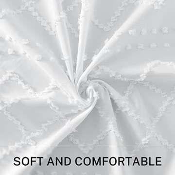 Extra Long White Textured Woven Fabric Boho Shower Curtain with Tassels 72 x 84 Modern Farmhouse Min...