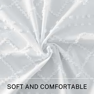 Extra Long White Textured Woven Fabric Boho Shower Curtain with Tassels 72 x 84 Modern Farmhouse Min...