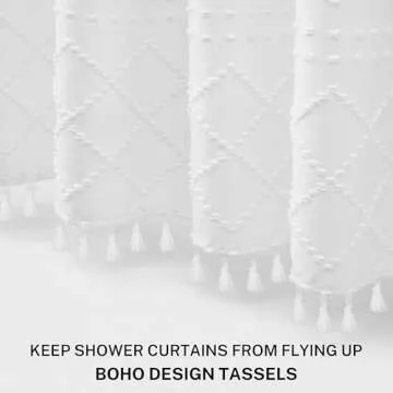 Extra Long White Textured Boho Shower Curtain 72x84