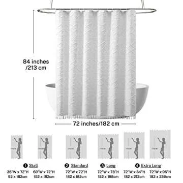 Extra Long White Textured Boho Shower Curtain 72x84
