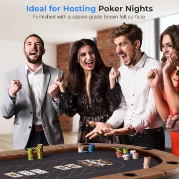 SereneLife 10-Player Oval Foldable Poker Table for Game Nights