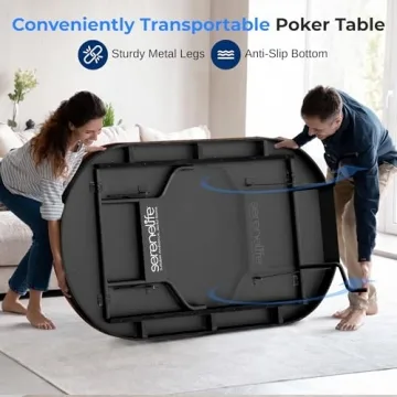 SereneLife 10-Player Oval Foldable Poker Table for Game Nights