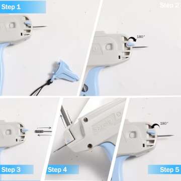 Quick clothing fixator, micro needle clothing sewing gun, mini clothing embroidery gun quick sewing tool, including 1 needle, 1000 white and 1000 black 4.5mm fasteners (White)