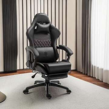 Dowinx Gaming/Office PC Chair with Massage Lumbar Support, Vintage Style PU Leather High Back Adjust...