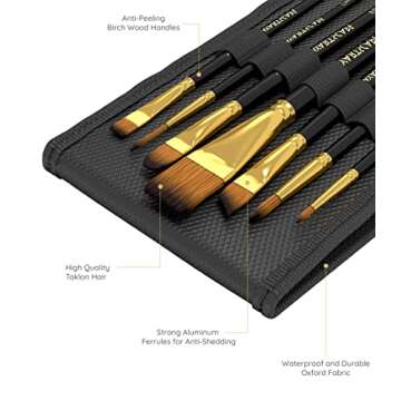 MyArtscape Pocket Paint Brush Set - 7 Artists' Paintbrushes for Watercolor, Acrylic and Oil Painting...
