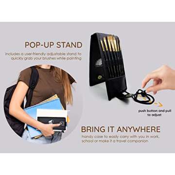 MyArtscape Pocket Paint Brush Set - 7 Artists' Paintbrushes for Watercolor, Acrylic and Oil Painting - Set 1 - Quality Art Supplies