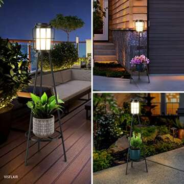 VISFLAIR Solar Lights with Plant Stand for Outdoor Decor