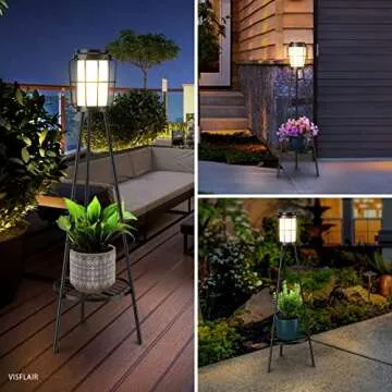 VISFLAIR Solar Lights with Plant Stand for Outdoor Decor