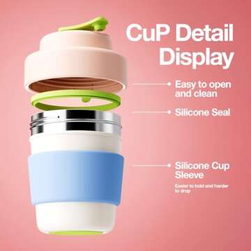 CHAKO LAB Insulated Travel Coffee Mug - 14 OZ Double Vacuum Wall, Easy to Grip, BPA Free, Pink Lid