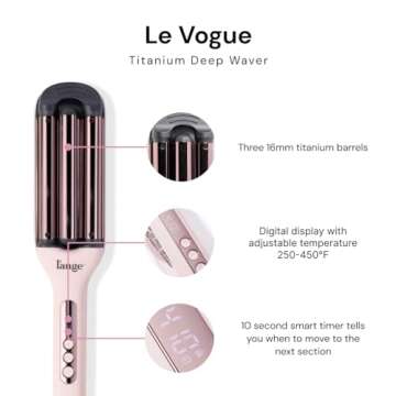 L'ANGE Hair Le Vogue Titanium Deep Waver Blush | | Titanium 3 Barrel Waving Tool | 10-Second Smart T...