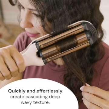 L'ANGE Hair Le Vogue Titanium Deep Waver Blush | | Titanium 3 Barrel Waving Tool | 10-Second Smart Timer for Easy Styling | Adjustable Temperature: 250-450°F