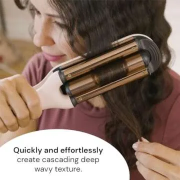 L'ANGE Hair Le Vogue Titanium Deep Waver Blush | | Titanium 3 Barrel Waving Tool | 10-Second Smart Timer for Easy Styling | Adjustable Temperature: 250-450°F