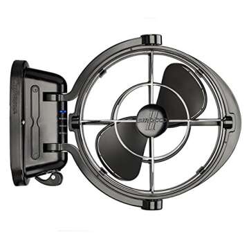SEEKR Sirocco II™ Fan from by Caframo. 12V/24V Auto-Sensing DC, Omnidirectional Low-Power Draw Fan for Boats and RVs. Hardwire Installation Required. Made in Canada. Black.