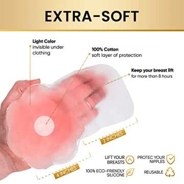 Hiramex Nippleless Covers, Silicone Breast Lift Reusable Breast Pasties Petals (Pink)