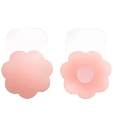 Hiramex Nippleless Covers, Silicone Breast Lift Reusable Breast Pasties Petals (Pink)