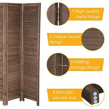 Room Dividers and Folding Privacy Screens, 3 Panel 69 Inch Tall Portable Room Seperating Divider, Ha...