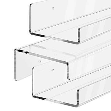 Jansburg Floating Shelves 15 inch Acrylic Wall Ledge Shelves Clear 4 Pack Invisible Display Bookshelf 5MM Thick Premium Wall Mounted Shelf Bathroom Display Organizer