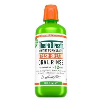 TheraBreath Fresh Breath Mouthwash, Mild Mint, Alcohol-Free, 1 Liter (33.8 oz) + Travel Size, 3 fl o...